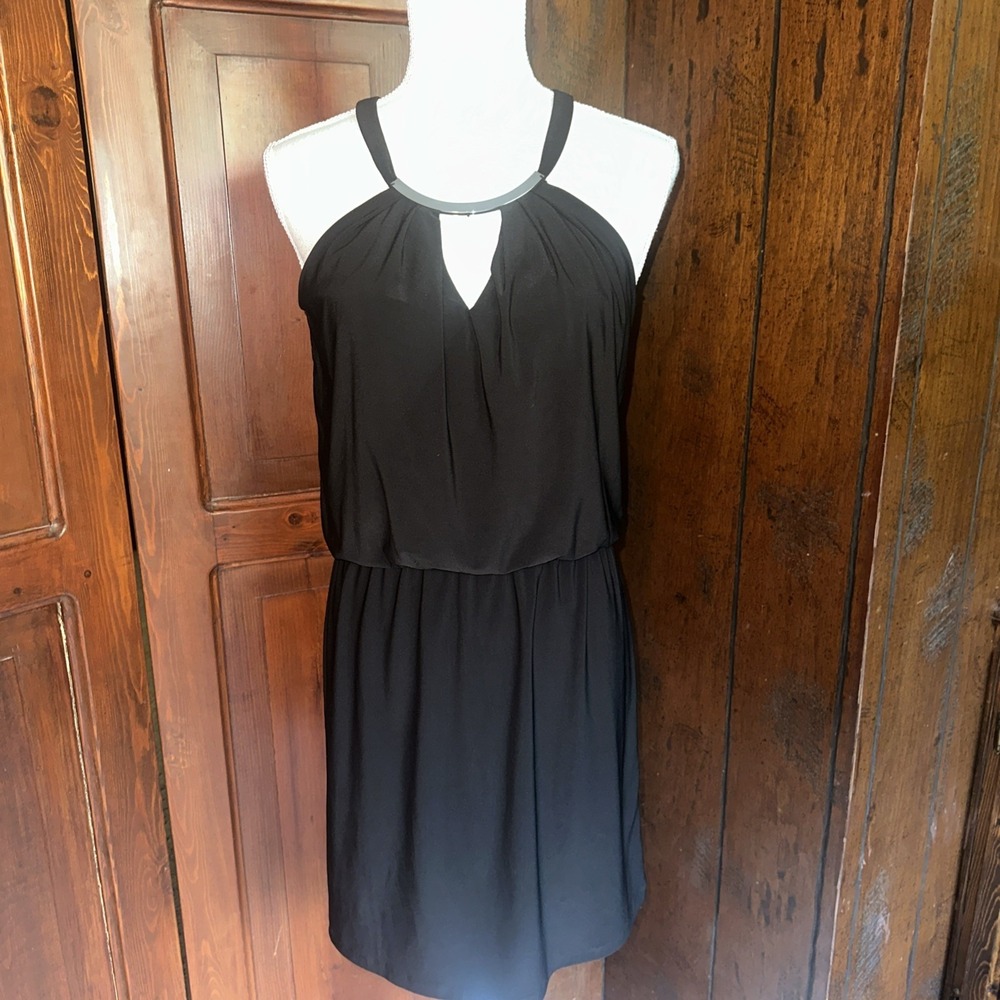 WOMENS White House Black Market Black Halter Keyhole A-Line Dress XS Stretch